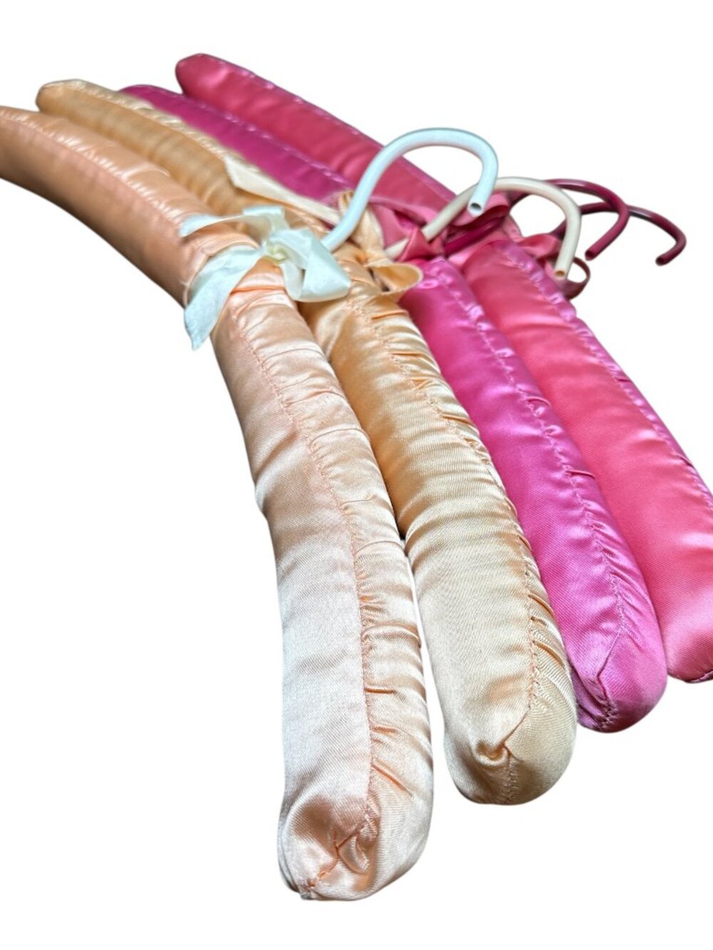 Vintage Satin Padded Hangers Lot of 4 5" Pastel Pink Peach Cottagecore Bridal